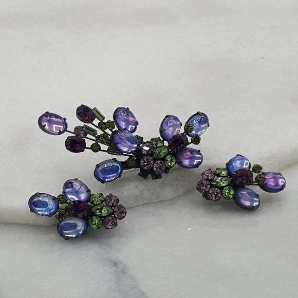Alice Caviness Jewelry - ✔RARE Alice Caviness Purple Cabochon Brooch and Earrings Set